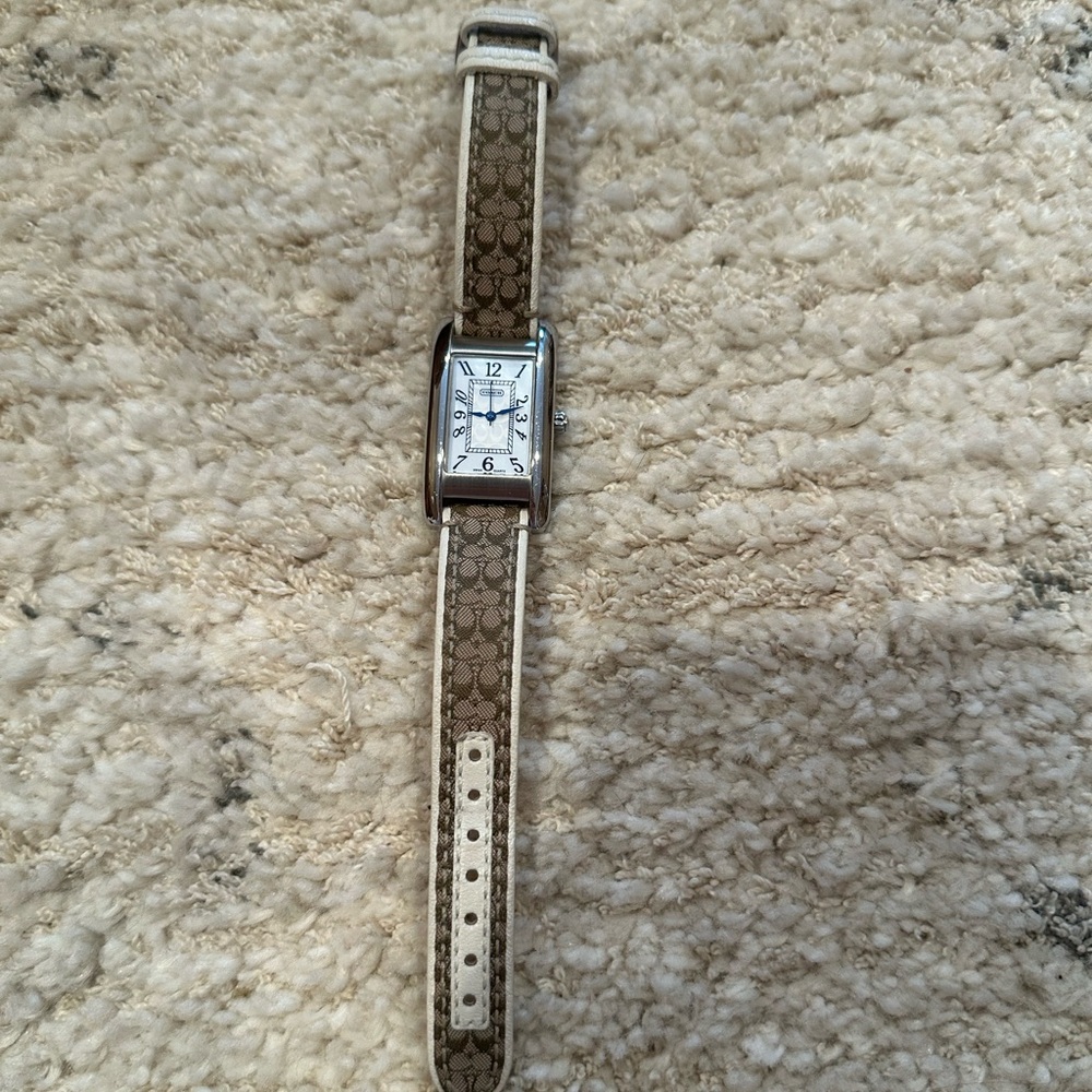 Coach Brown Patterned Watch with Silver Accents